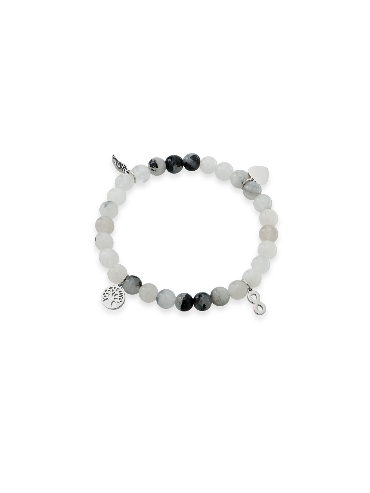 Troli Bracciale di perline in quarzo scanalato con pendenti protettivi - Lunghezza: 20 cm donna
