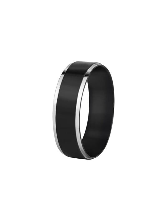 Troli Anello in acciaio nero con bordo argento - Diametro: 54 mm unisex