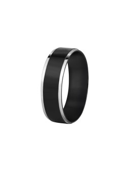 Troli Anello in acciaio nero con bordo argento - Diametro: 57 mm unisex