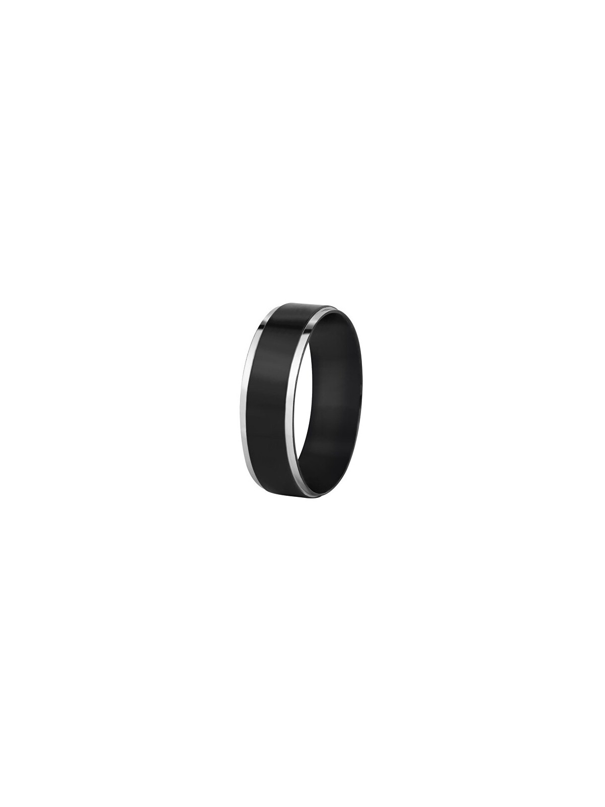 Troli Anello in acciaio nero con bordo argento - Diametro: 57 mm unisex