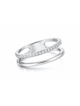 Troli Doppio anello minimalista in acciaio argentato - Diametro: 49 mm donna