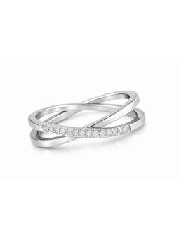 Troli Anello doppio in acciaio pregiato con zirconi trasparenti in argento - Diametro: 52 mm donna