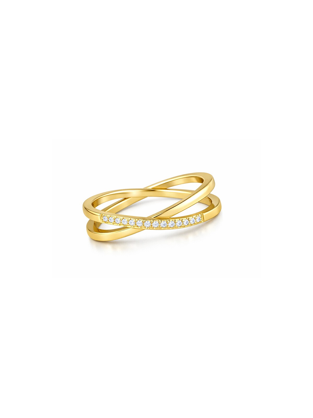 Troli Anello doppio in acciaio placcato oro con zirconi trasparenti in oro - Diametro: 52 mm donna