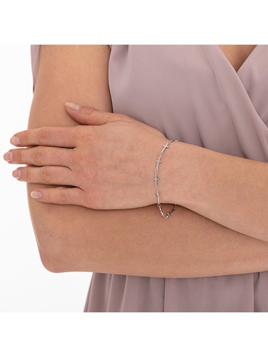 Troli Elegante bracciale in acciaio con croci - Lunghezza: 19 cm donna