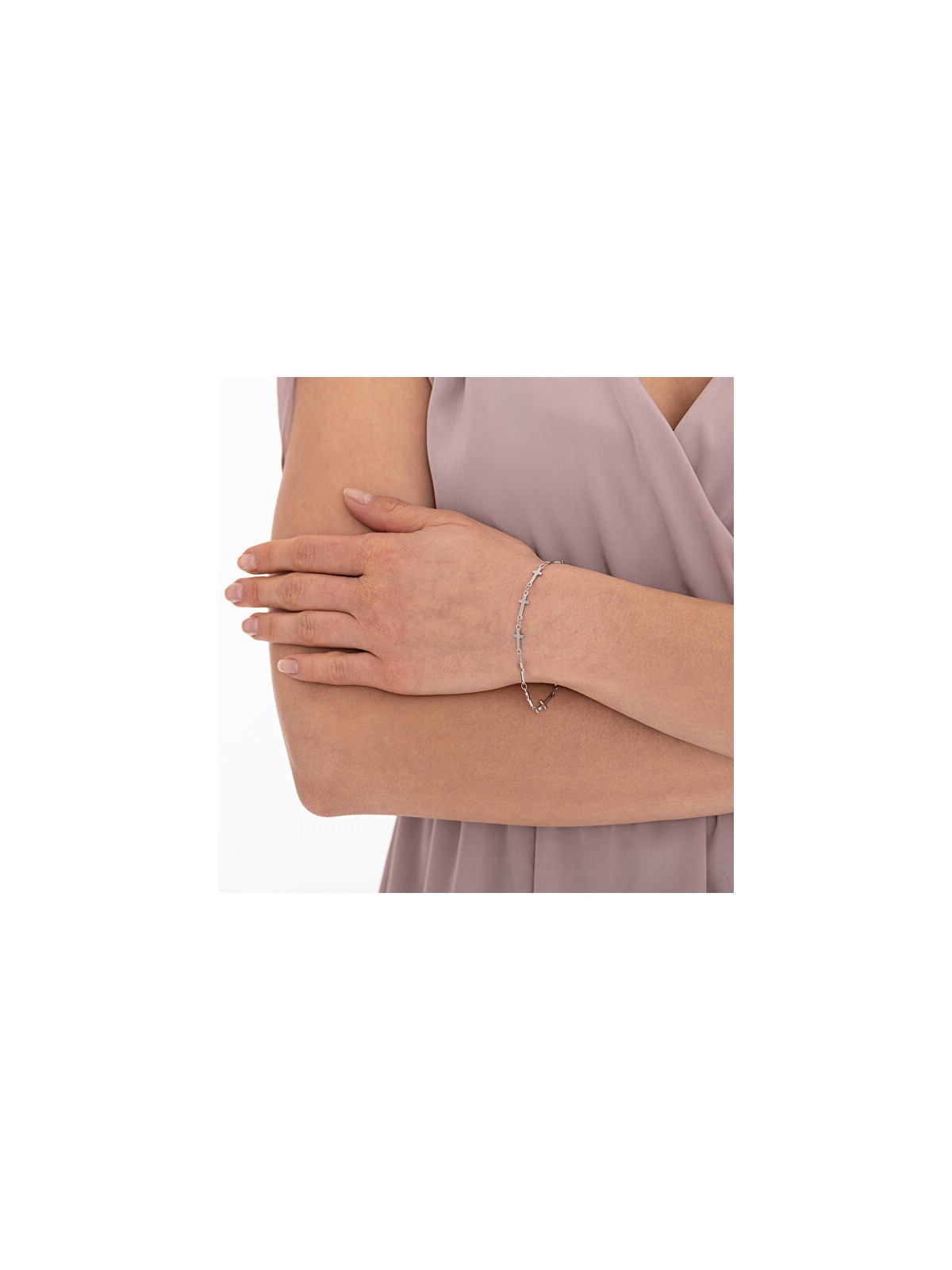 Troli Elegante bracciale in acciaio con croci - Lunghezza: 19 cm donna