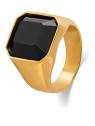 Troli Anello massiccio dorato con cristallo nero - Circonferenza: 61 mm unisex