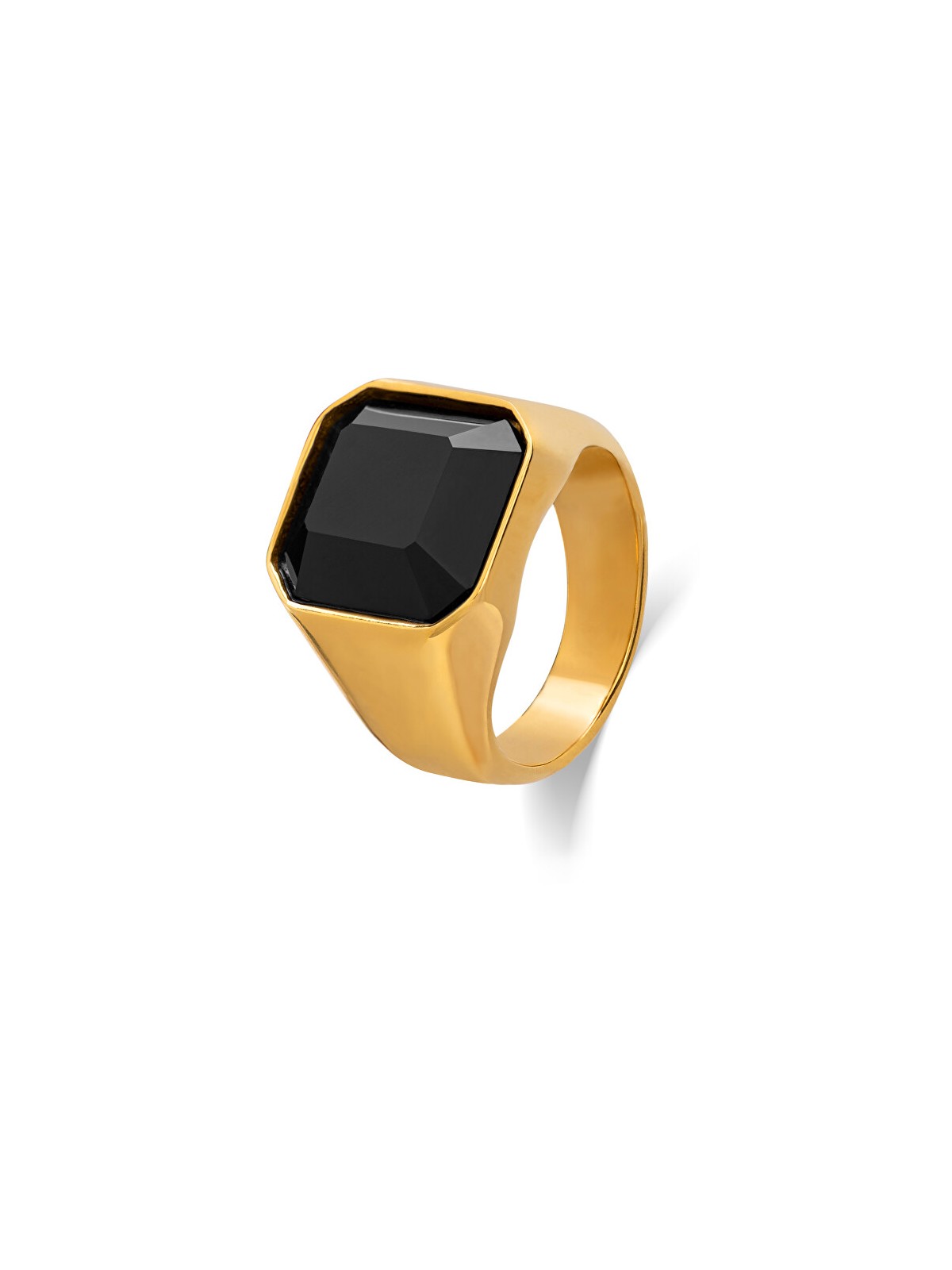 Troli Anello massiccio dorato con cristallo nero - Circonferenza: 64 mm unisex