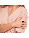 Troli Anello massiccio dorato con cristallo nero - Circonferenza: 64 mm unisex