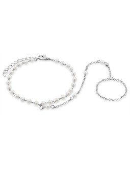 Troli Elegante bracciale con anello per il dito - Lunghezza: 24 cm donna