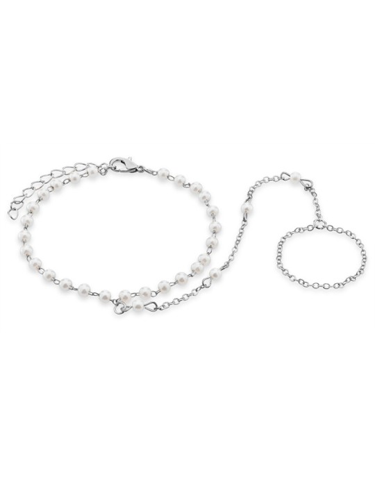 Troli Elegante bracciale con anello per il dito - Lunghezza: 24 cm donna
