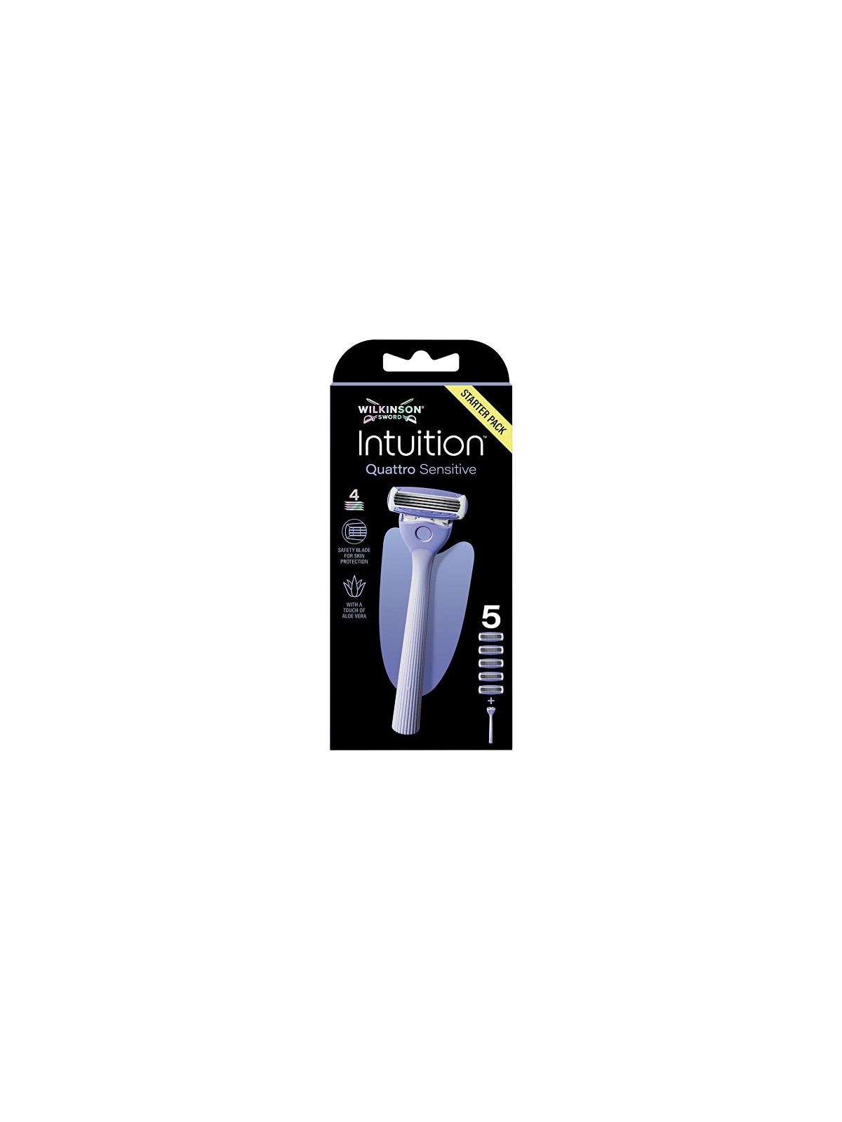 Wilkinson Rasoio elettrico Sword Intuition Quattro Sensitive + lama di ricambio per donna, 5 pezzi.