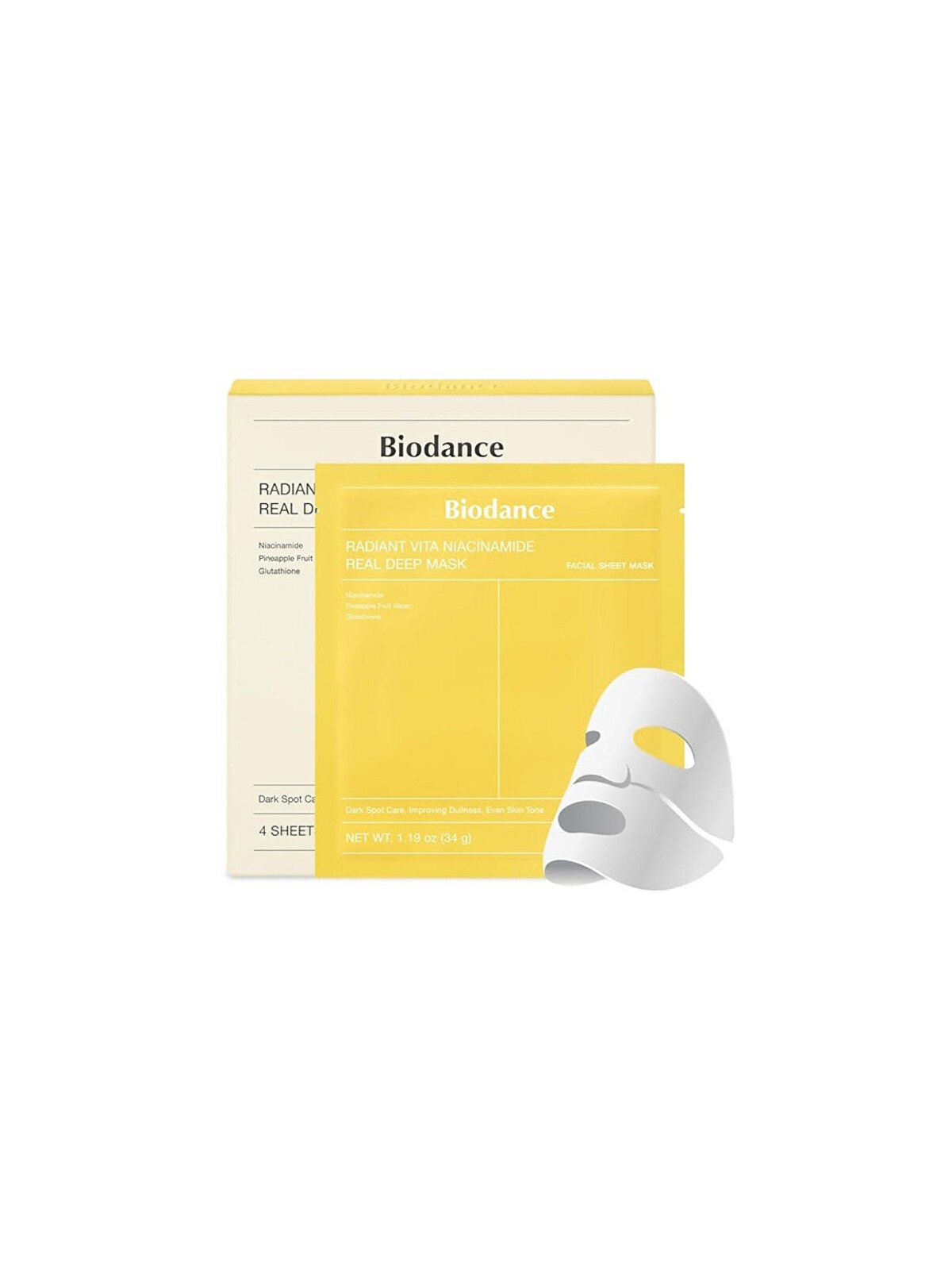 Biodance Maschera viso illuminante in tessuto Radiant Vita Niacinamide Real Deep Mask 34g