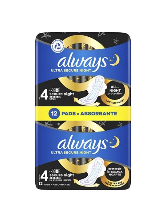 Always Assorbenti igienici notturni Ultra Extra Protezione Notte, confezione da 12 pezzi. donna