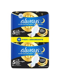 Always Assorbenti igienici notturni Ultra Secure Night Extra Protection S5, confezione da 10 pezzi donna