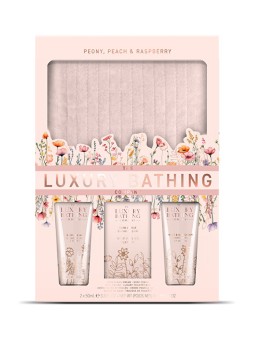 The Luxury Bathing Company Set regalo per la cura del corpo con pochette cosmetica Peonia, Pesca e Lampone 4 pezzi donna
