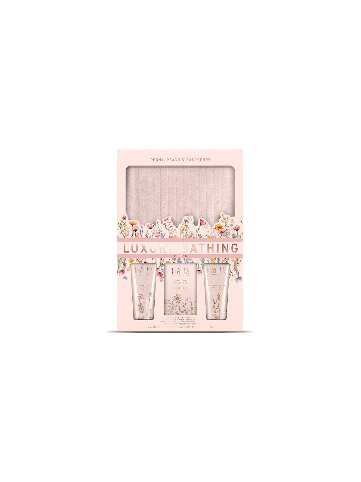 The Luxury Bathing Company Set regalo per la cura del corpo con pochette cosmetica Peonia, Pesca e Lampone 4 pezzi donna