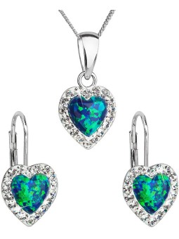 Evolution Group Set di gioielli a forma di cuore con cristalli Preciosa 39161.1 e opale verde orecchini, catena, pendente donna
