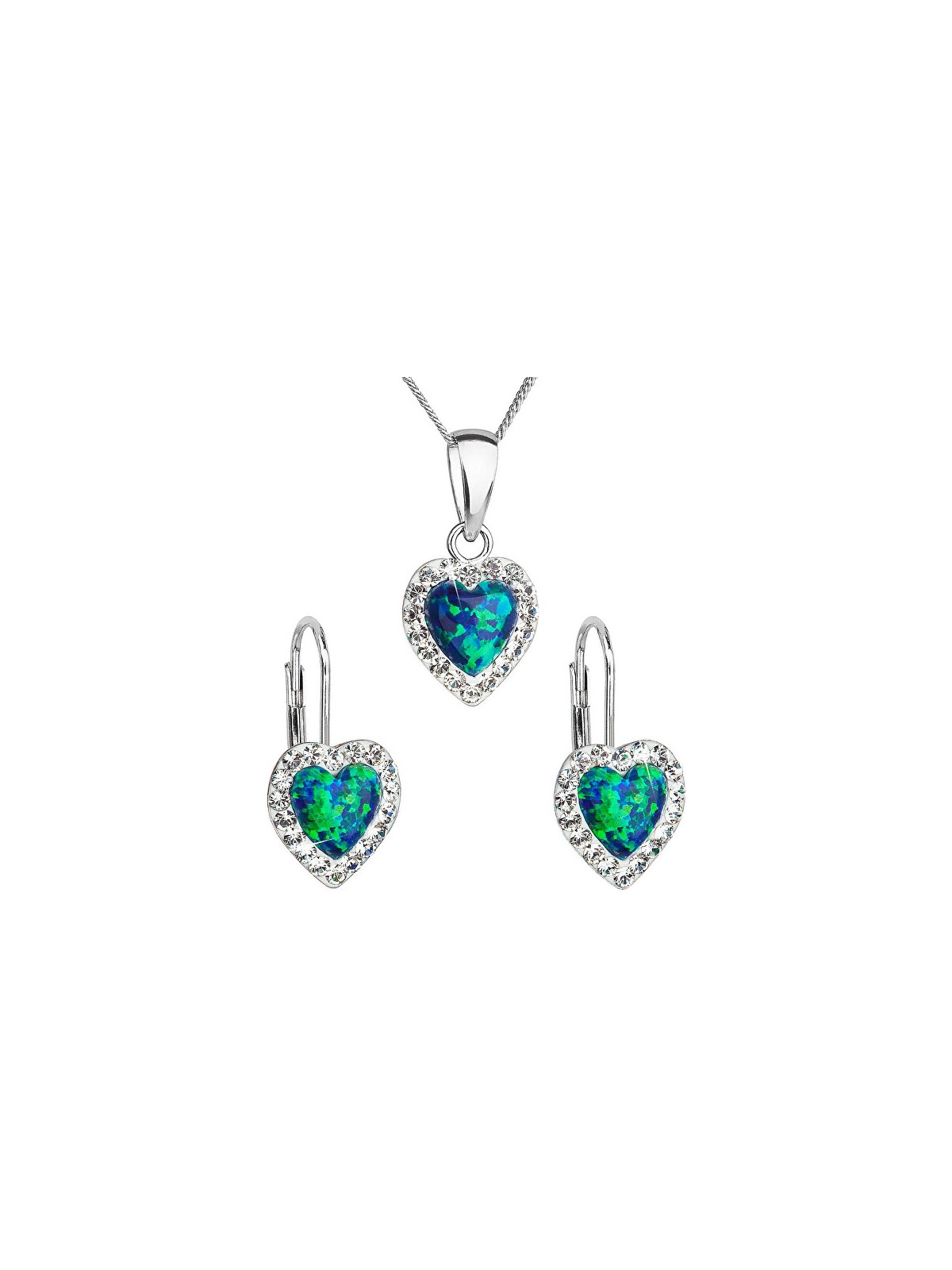 Evolution Group Set di gioielli a forma di cuore con cristalli Preciosa 39161.1 e opale verde orecchini, catena, pendente donna