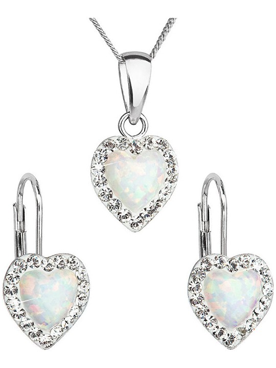 Evolution Group Set di gioielli a forma di cuore con cristalli Preciosa 39161.1 e opale bianco orecchini, catena, pendente donna