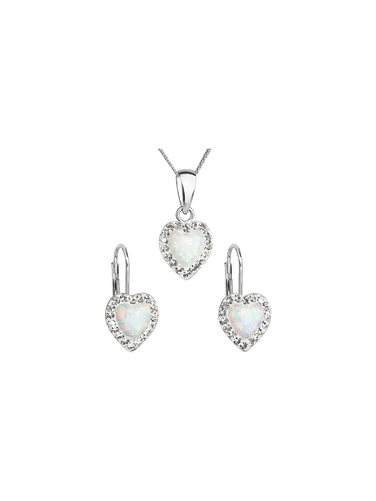 Evolution Group Set di gioielli a forma di cuore con cristalli Preciosa 39161.1 e opale bianco orecchini, catena, pendente donna