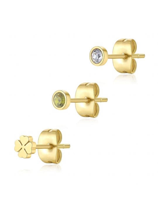 S'Agapõ Set di tre orecchini Lucky CLICK SCK168 placcati in oro donna