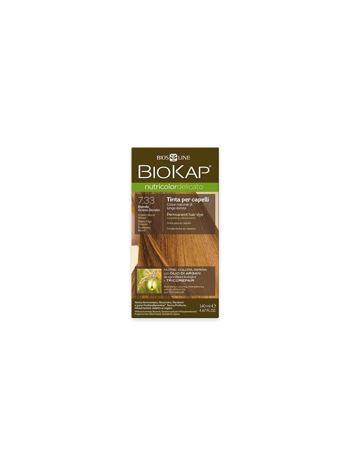 Biokap NUTRICOLOR DELICATO - Tintura per capelli - 7.33 Biondo Oro grano 140ml unisex