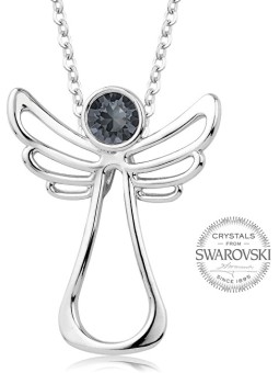 Levien Collana con angelo custode in cristallo scuro donna
