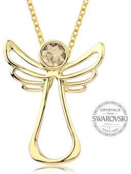 Levien Collana placcata in oro con cristallo a forma di angelo custode donna