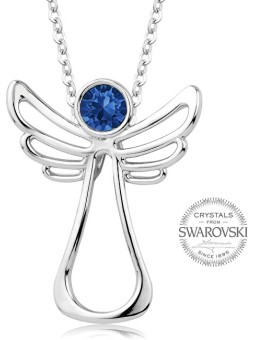Levien Collana con angelo custode e cristallo blu scuro donna