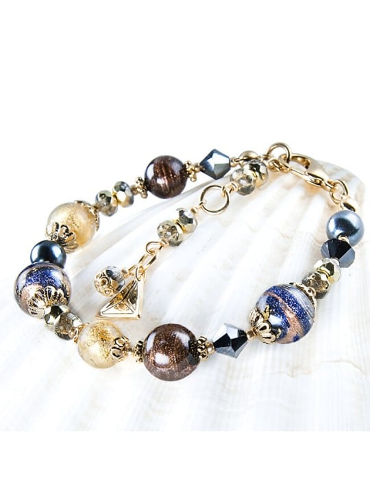Lampglas Splendido bracciale Egyptian Queen con perle Lampglas e oro 24 carati BP28 donna