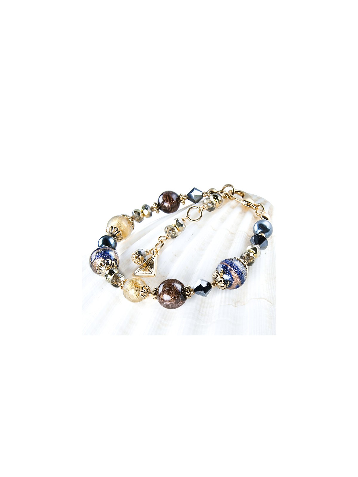 Lampglas Splendido bracciale Egyptian Queen con perle Lampglas e oro 24 carati BP28 donna