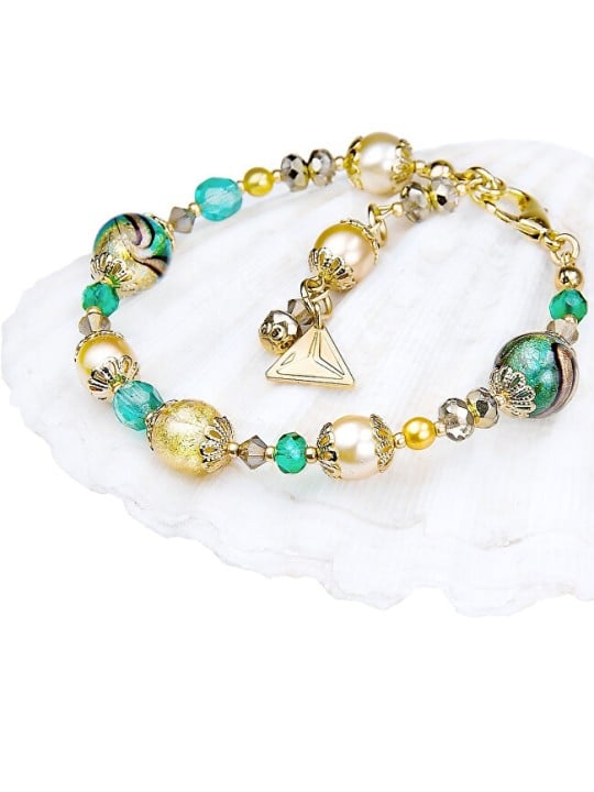 Lampglas Elegante bracciale Sea World verde con perle Lampglas in oro 24 carati BP26 donna