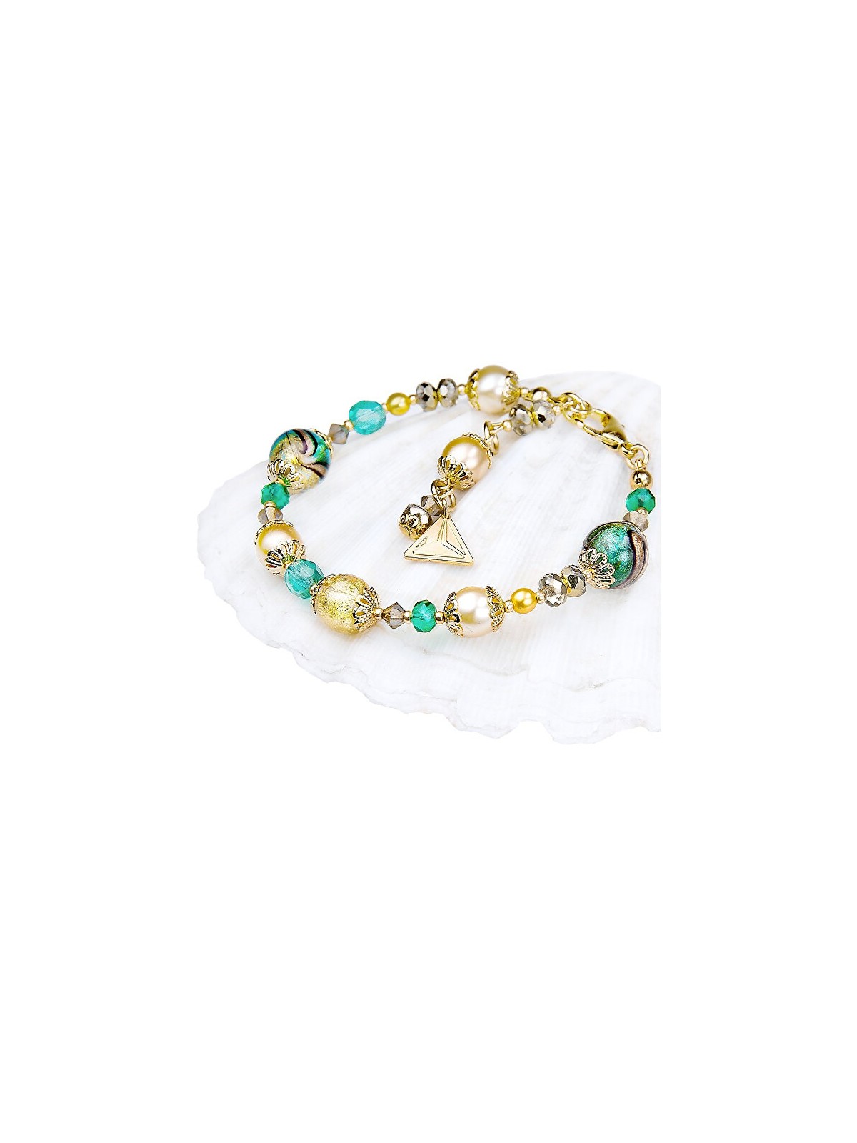 Lampglas Elegante bracciale Sea World verde con perle Lampglas in oro 24 carati BP26 donna