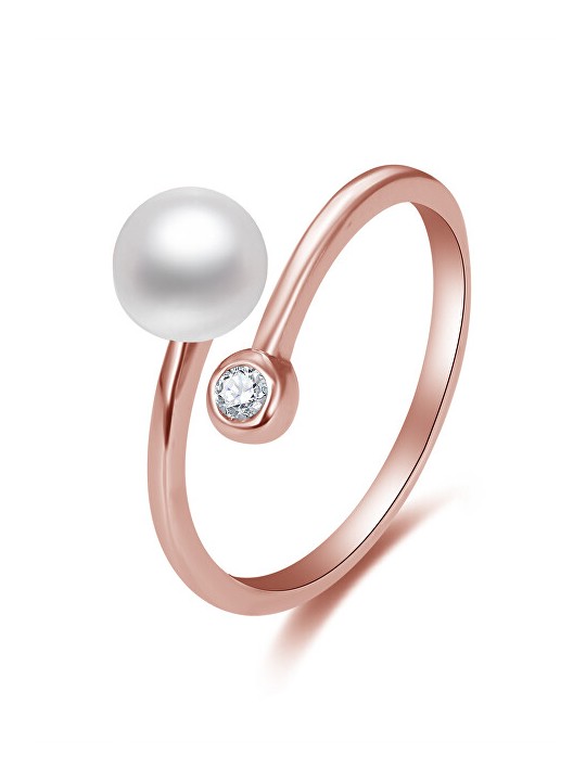 Beneto Anello aperto in bronzo con vera perla e zircone AGG469P-RG donna