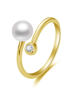 Beneto Anello aperto placcato oro con vera perla e zircone AGG469P-G donna