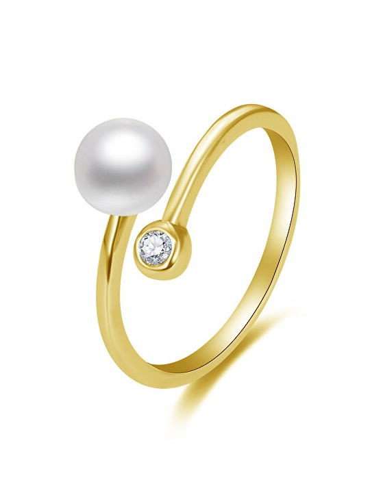 Beneto Anello aperto placcato oro con vera perla e zircone AGG469P-G donna