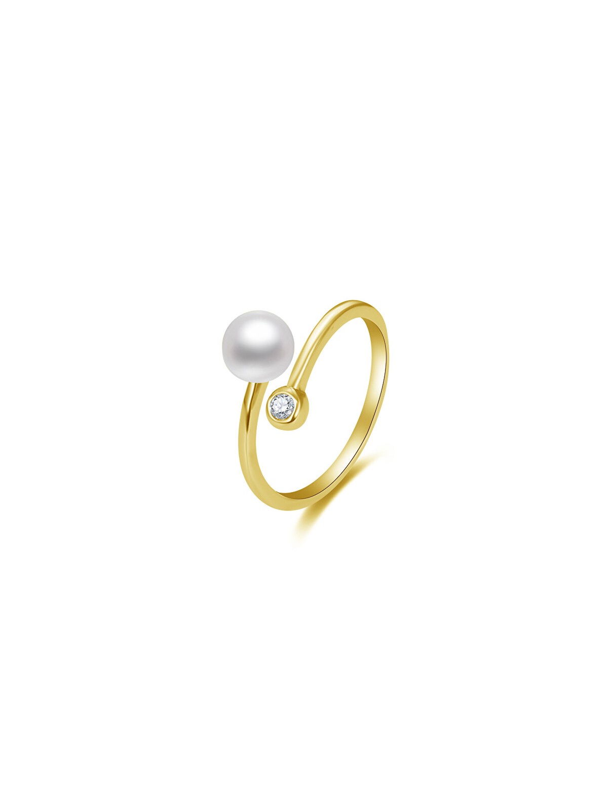 Beneto Anello aperto placcato oro con vera perla e zircone AGG469P-G donna