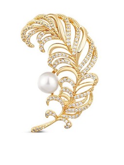 JwL Luxury Pearls Bellissima spilla a forma di piuma placcata in oro JL0731 donna