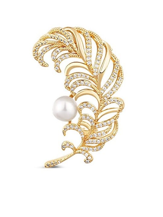 JwL Luxury Pearls Bellissima spilla a forma di piuma placcata in oro JL0731 donna