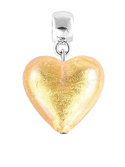 Lampglas Ciondolo a forma di cuore dorato scintillante con oro 24 carati in vetro S24 e perla donna