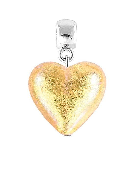 Lampglas Ciondolo a forma di cuore dorato scintillante con oro 24 carati in vetro S24 e perla donna