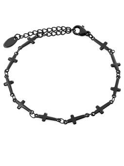 Troli Elegante bracciale nero con croci in acciaio donna