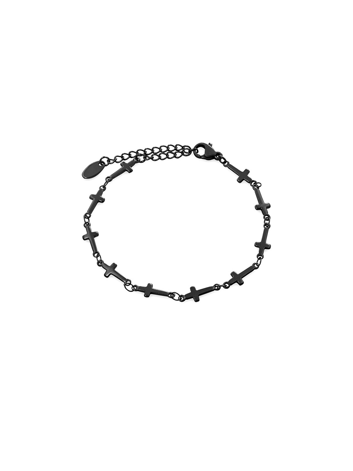 Troli Elegante bracciale nero con croci in acciaio donna