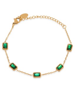 Troli Incantevole bracciale dorato con cristalli verdi donna