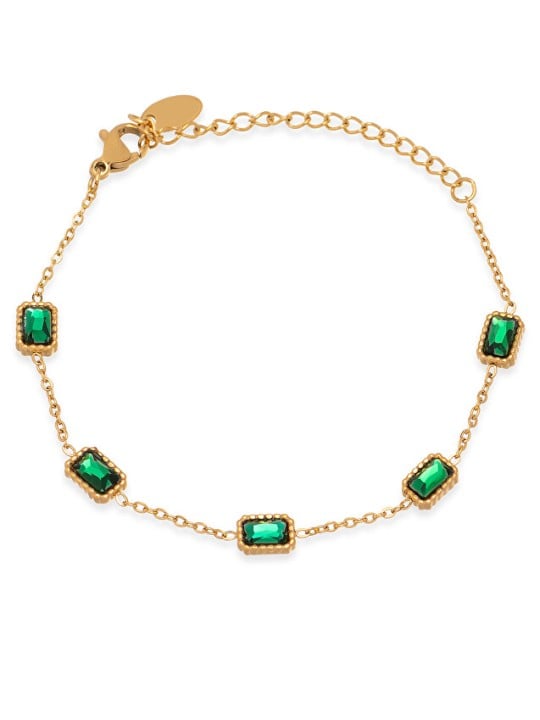 Troli Incantevole bracciale dorato con cristalli verdi donna