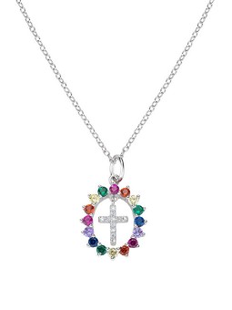 Amen Collana giocosa con croce in argento sterling CLGHCRBMZ catena, ciondolo donna