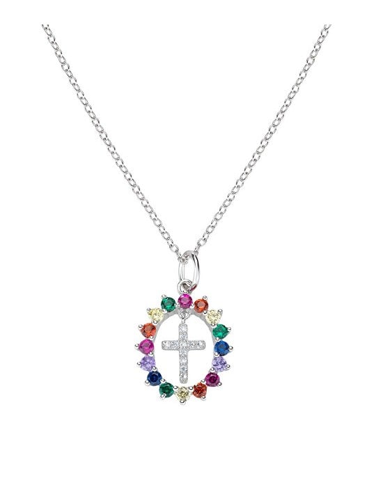 Amen Collana giocosa con croce in argento sterling CLGHCRBMZ catena, ciondolo donna