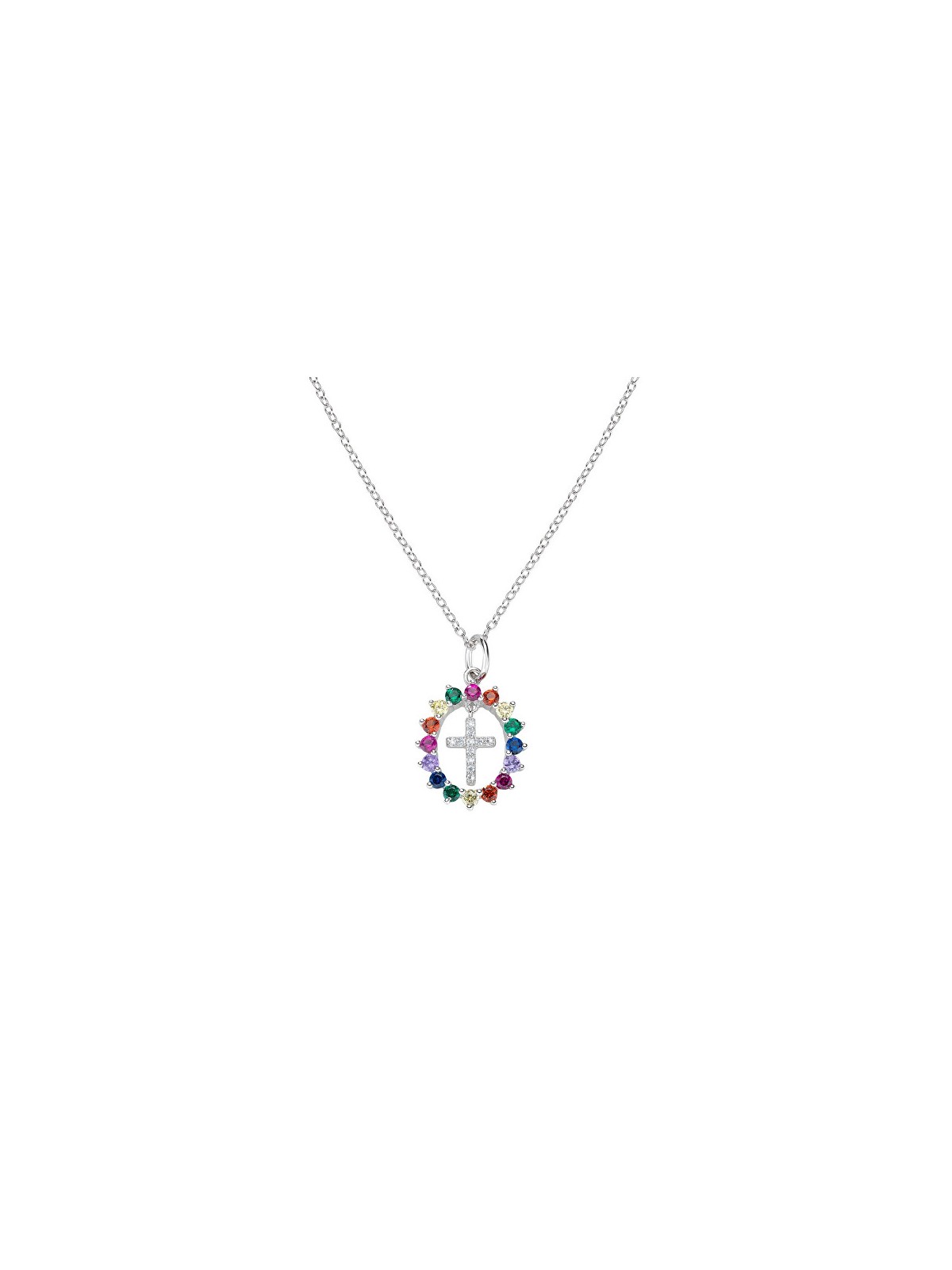 Amen Collana giocosa con croce in argento sterling CLGHCRBMZ catena, ciondolo donna