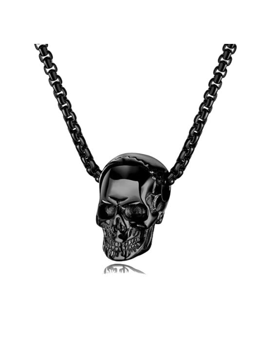 Troli Collana da uomo in acciaio nero con teschio uomo