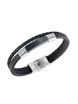 Troli Bracciale da uomo nero in pelle intrecciata uomo